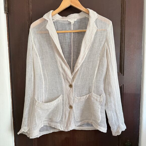 EILEEN FISHER | Cream Linen Open Weave Mesh Single Breasted Blazer | Extra Small - Picture 2 of 8